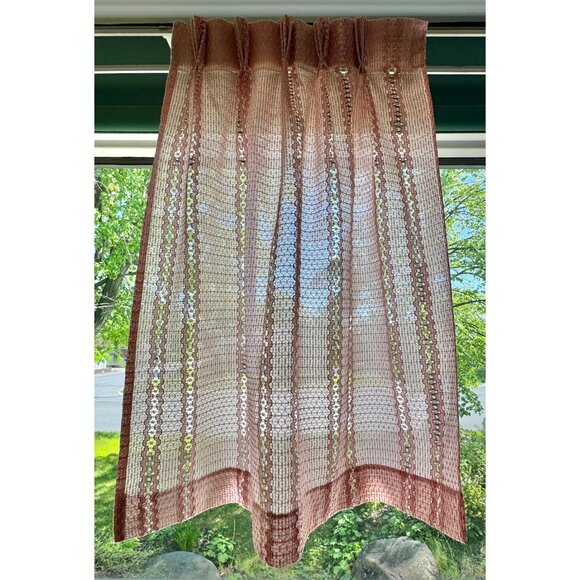 Vintage 70s pleated curtain, dusty rose, blush pink, mesh net panel - Picture 2 of 10